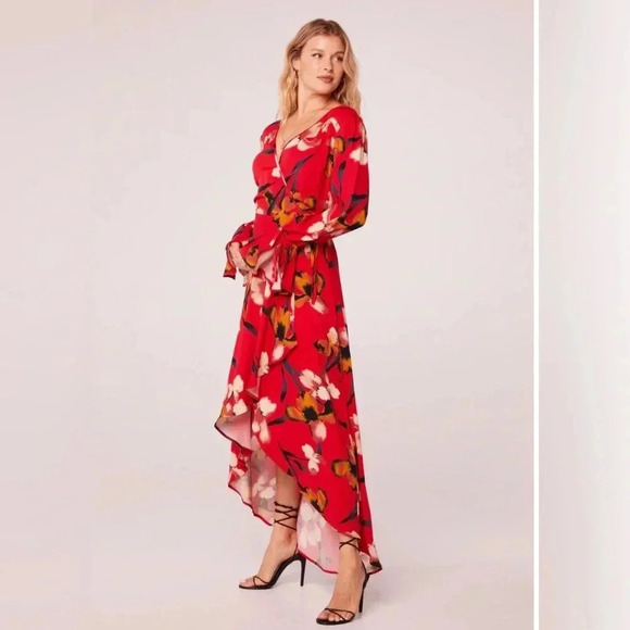 Band of the free POLLY RED FLORAL WRAP MAXI DRESS sz S nwt 012 - Picture 5 of 5
